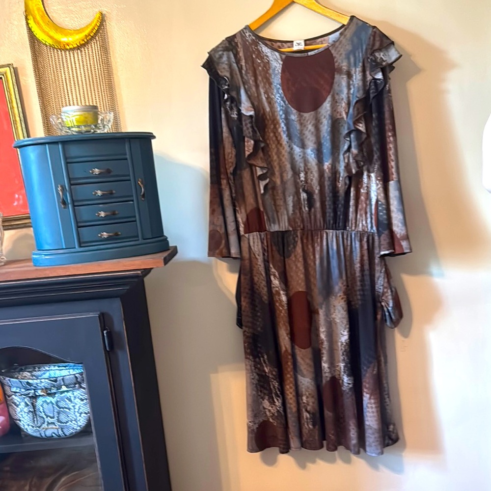 🌏🍂🐌🌗Elegant Brown Patterned Dress